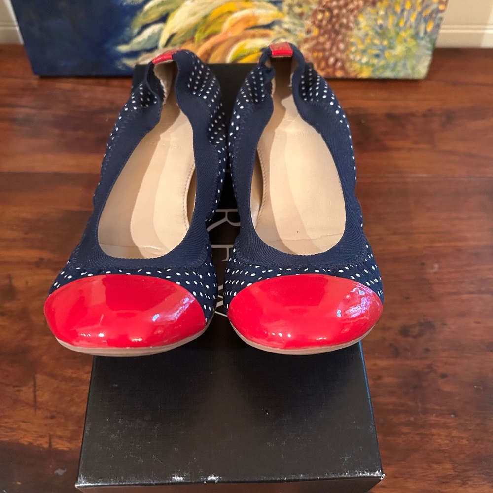 J. Crew Blue Dot with Red Tip Flats Size 7.5